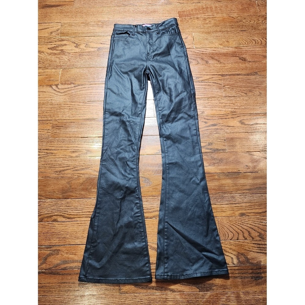 Edikted Coated Flare Pants Womens Sz Small Black Faux Leather Edgy Concert night